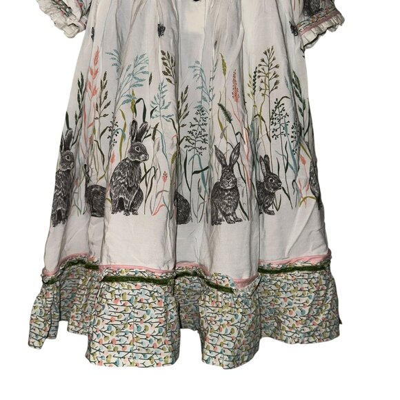 Bunny Rabbit Easter Dress Toddler Girls 3T Bunnies Playing in Grassy Field - Picture 8 of 9